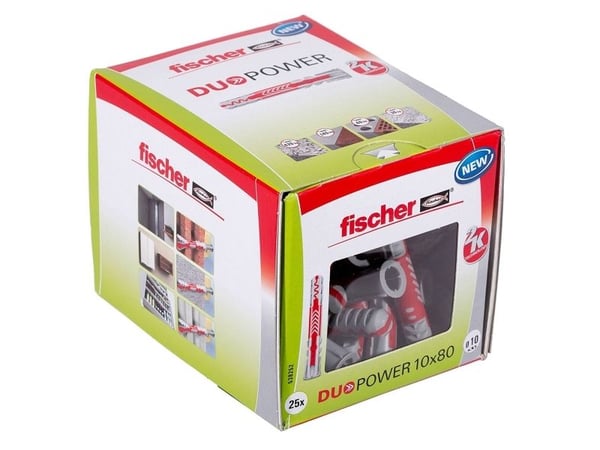 Fischer DUOPOWER 10 x 80, Murstein, Betong, Foam concrete, Gipsfiberplate, Murverk, Gipsplater, Nylon, 1 cm, 80 mm, 9 cm, 25 stykker