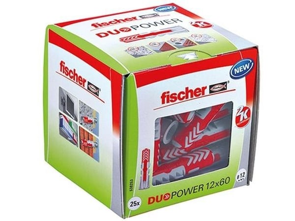 Fischer DUOPOWER 12 x 60, Ekspansjonsanker, Betong, Metall, Grå, 60 mm, 1,2 cm