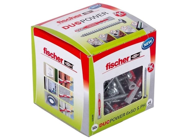 Fischer DUOPOWER 6 x 50 S PH LD, Lettbetong, Murstein, Betong, Gipsfiberplate, Murverk, Gipsplater, Nylon, Grå, 6 mm, 50 mm, 6 mm