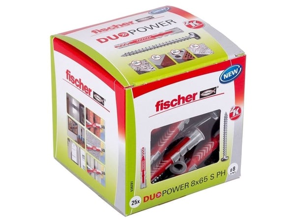 Fischer DUOPOWER 8 x 65 S PH LD, Ekspansjonsanker, Betong, Metall, Grå, 65 mm, 8 mm