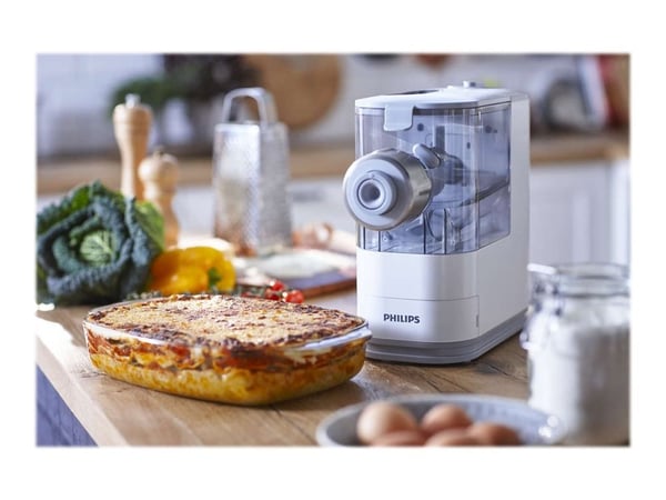Philips Viva Collection HR2370/05 Pasta- ja nuudelikone, Sähköpastakone, Fettuccine, Penne, Spagetti, Muovi, Valkoinen, 1 m, LED