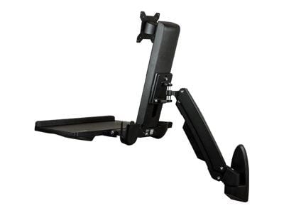 Startech Wall Mount Workstation, Articulating Full Motion Standing Desk with Ergonomic Height Adjustable Monitor & Keyboard Tray Arm, Mouse & Scann...