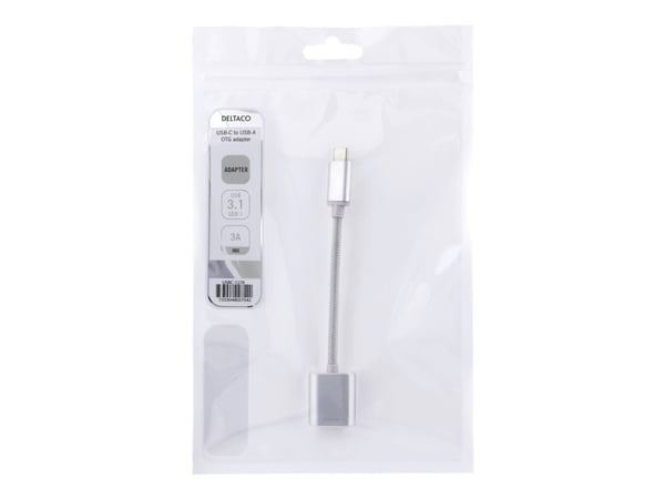 DELTACO - USB-adapter - 24 pin USB-C (hann) til USB-type A (hunn) - USB 3.1 Gen1 OTG - 10 cm - sølv