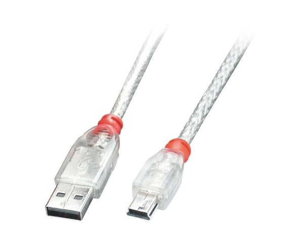 Lindy 41782, 1 m, USB A, Mini-USB B, USB 2.0, 0,48 Gbit/s, Gjennomsiktig