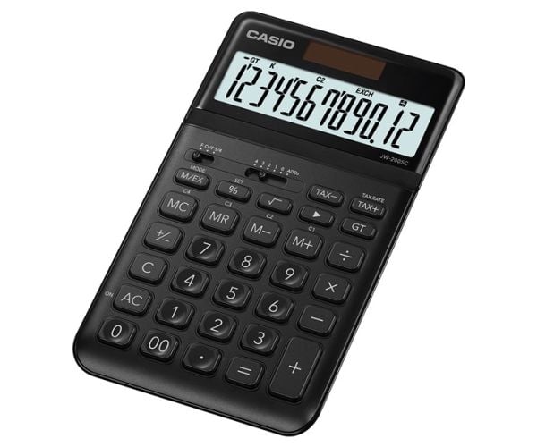 Casio JW-200SC - Skrivebordskalkulator - 12 sifre - solcellepanel, batteri - svart