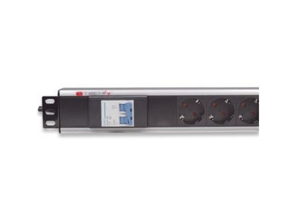 Techly I-CASE STRIP-16SH, Grunnleggende, 1.5U, Enkelfaset, Horisontal, Aluminium, Sort, Sølv