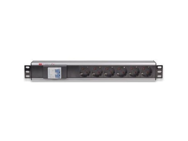Techly I-CASE STRIP-16SH, Grunnleggende, 1.5U, Enkelfaset, Horisontal, Aluminium, Sort, Sølv