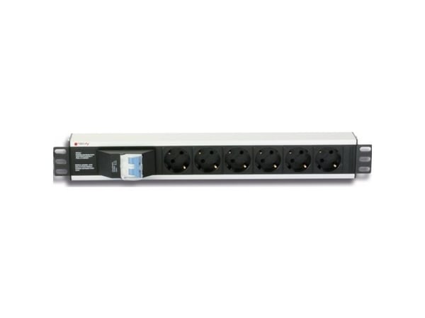 Techly I-CASE STRIP-16SH, Grunnleggende, 1.5U, Enkelfaset, Horisontal, Aluminium, Sort, Sølv