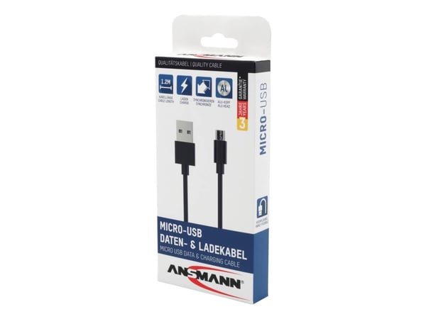 Ansmann 1700-0076, 1,2 m, USB A, Micro-USB B, Hanstik/Hanstik, 480 Mbit/s, Lajittelu