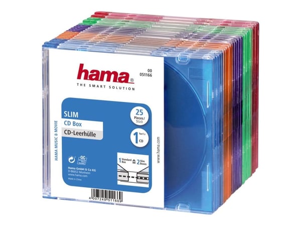 Hama - Tynn CD-oppbevaringseske - kapasitet: 1 CD - gjennomsiktig blå, transparent grønn, transparent oransje, transparent fiolett, transparent ros...