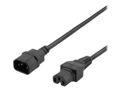 DELTACO - Jatkojohto sähköverkkoon - IEC 60320 C15 suora IEC 60320 C14 suora - 250 V - 10 A - 3 m - musta