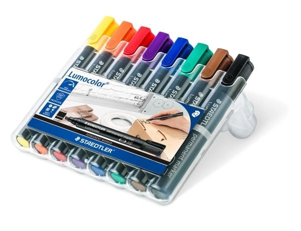 Marker Staedtler Lumocolor 350WP-8 permanent ass. farver skrå spids (8 stk.)