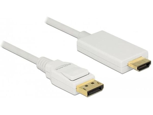 Delock - Adapterkabel - DisplayPort hann til HDMI hann - 2 m - tredobbeltskjermet snodd ledningspar - hvit - passiv