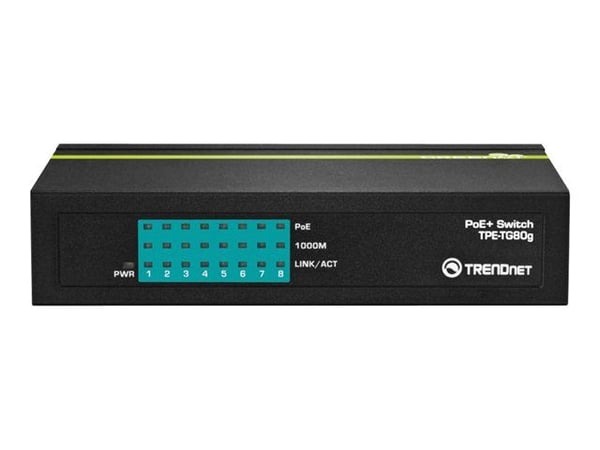 TRENDnet TPE TG80G GREENnet PoE+ Switch - Switch - 8 x 10/100/1000 (PoE+) - stasjonær - PoE+ - TAA-samsvar