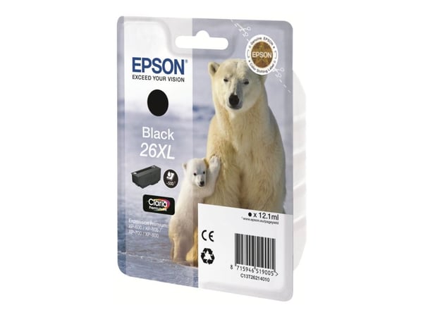 Epson 26XL - 12.2 ml - XL - svart - original - bläckpatron - för Expression Premium XP-510, 520, 600, 605, 610, 615, 620, 625, 700, 710, 720, 800, ...