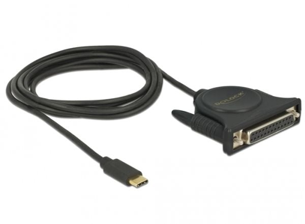 Delock - USB / parallell-kabel - USB-C (hann) til DB-25 (hunn) - 1.8 m - tommelskruer - svart
