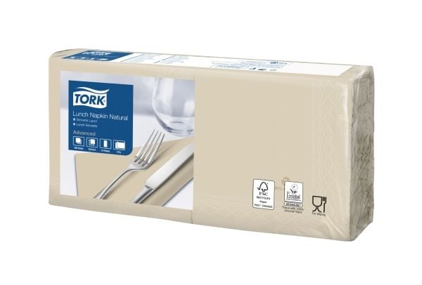Frokostservietter, Tork, Advanced 1/4-fold, 2 lag, natur 330mmx330mm, pakke a 200 stk FSC Recycled C - (10 stk.)
