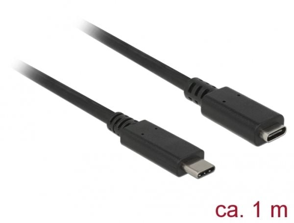 Delock - USB-forlengelseskabel - USB-C (hann) til USB-C (hunn) - USB 3.1 Gen 1 - 3 A - 1 m - svart