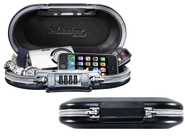 Master Lock Safe Space Small Combination Lock Box with Cable - Security box for mobiltelefon / spiller / kamera - mørk grå, metall