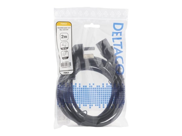 DELTACO DEL-109CHI - Johdinsarja - PSB-10A vinklet til IEC 60320 C13 lige - AC 250 V - 10 A - 2 m - lajiteltu