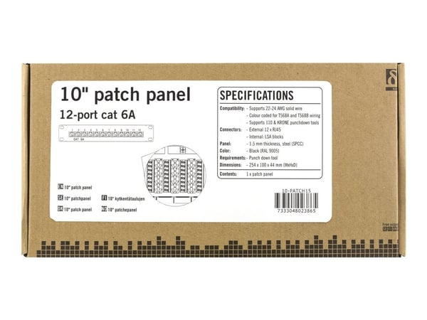 DELTACO 10-PATCH15 - Koblingspanel - rackmonterbar - CAT 6a - STP - RJ-45 X 12 - svart - 10"