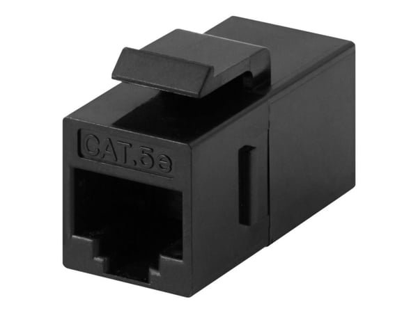 Deltaco UTP suojaamaton jatkokappale keystone-asennukseen, Cat5e, n-n, musta, Tasainen, musta, RJ-45, RJ-45, Naaras, Naaras