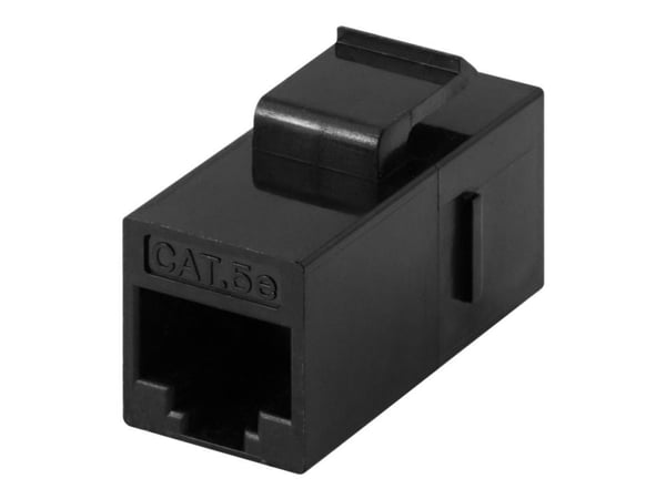 Deltaco UTP suojaamaton jatkokappale keystone-asennukseen, Cat5e, n-n, musta, Tasainen, musta, RJ-45, RJ-45, Naaras, Naaras