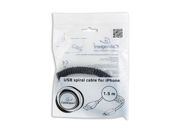 Cablexpert - Lightning-kabel - USB hann til Lightning hann - 1.5 m - skjermet - svart - formstøpt, spiral