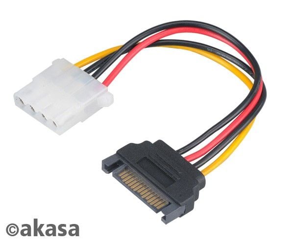 Akasa SATA til 4-pinners Molex-adapter, 0,15 m, SATA 15-kontakt, Molex (4-pinners), flerfarget