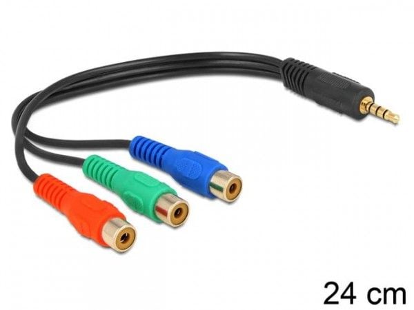 Delock - Videokabel - komponentvideo - RCA x 3 hunn til 4-polsminijakk hann - 24 cm - svart