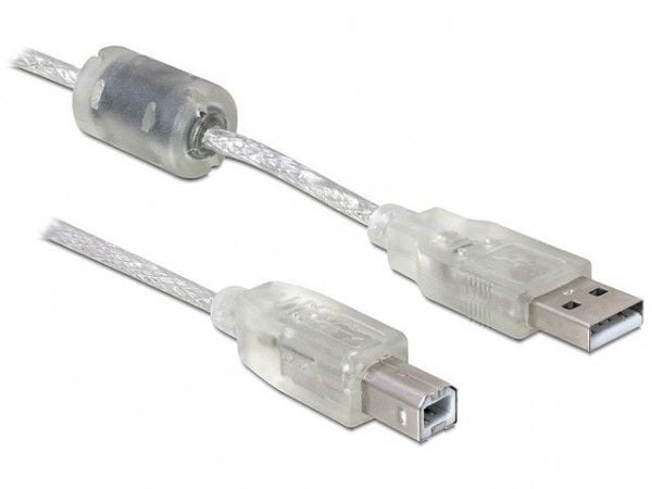 Delock - USB-kabel - USB-type B (hann) til USB (hann) - USB 2.0 - 3 m - gjennomsiktig