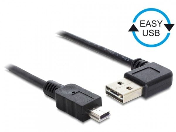 Delock Easy - USB-kabel - USB (hann) venstre/høyre-vinklet, reversibel til mini-USB type B (hann) - USB 2.0 - 50 cm - svart
