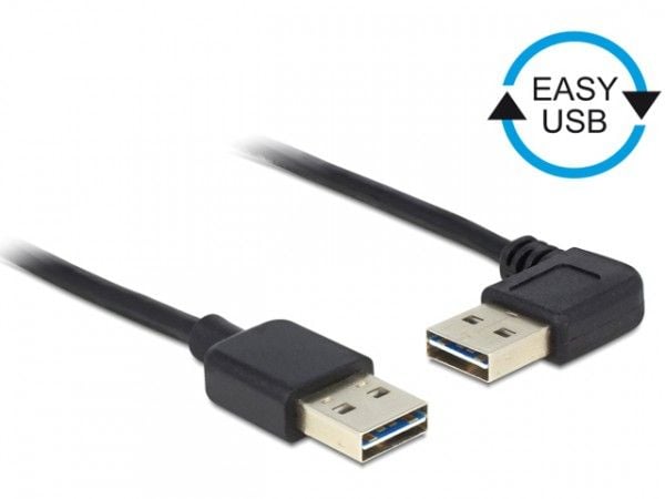Delock Easy - USB-kabel - USB (hann) venstre/høyre-vinklet, reversibel til USB (hann) reversibel - USB 2.0 - 50 cm - svart