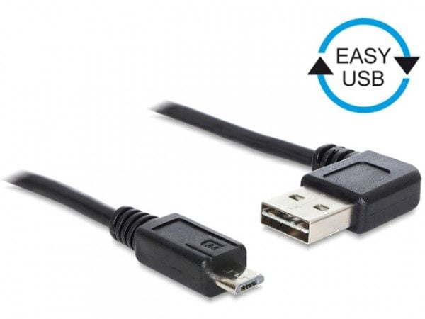 Delock Easy - USB-kabel - USB (hann) venstre/høyre-vinklet, reversibel til Micro-USB type B (hann) rett - USB 2.0 - 50 cm - svart