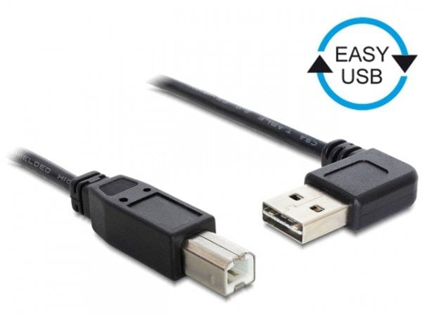 Delock Easy - USB-kabel - USB (hann) venstre/høyre-vinklet, reversibel til USB-type B (hann) - USB 2.0 - 50 cm - svart