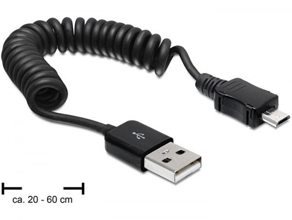 Delock - USB-kabel - USB (hann) til Micro-USB type B (hann) - 60 cm - rullet sammen - svart