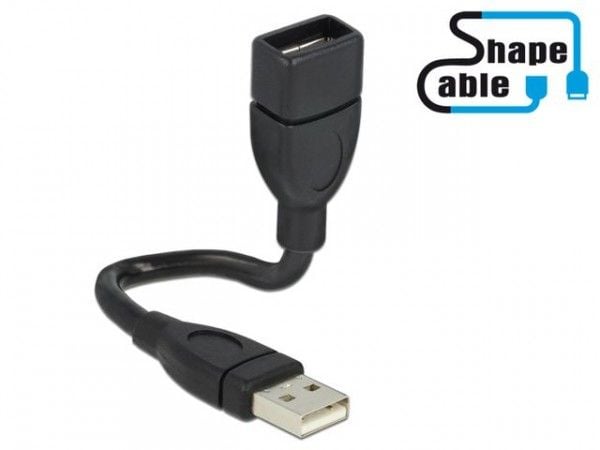 Delock ShapeCable - USB-forlengelseskabel - USB (hunn) til USB (hann) - 15 cm - svart