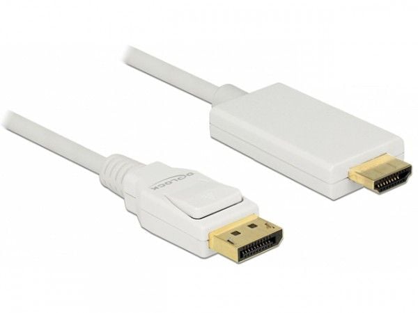 Delock - Adapterkabel - DisplayPort hann til HDMI hann - 3 m - trippel beskyttelse - hvit - passiv, 4K-støtte