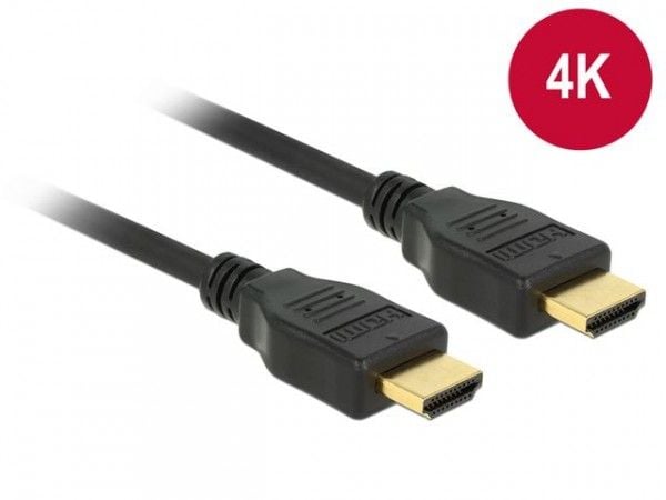 Delock - HDMI-kabel med Ethernet - HDMI hann til HDMI hann - 1 m - tredobbeltskjermet snodd ledningspar - svart - 4K-støtte
