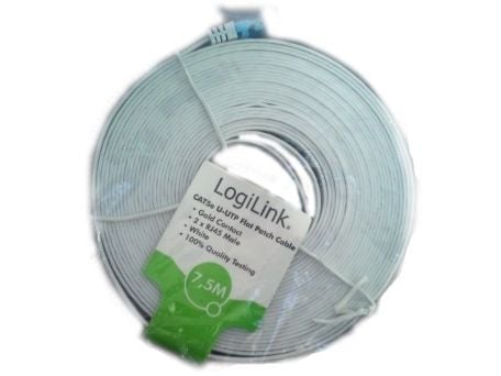 LogiLink - Liitäntäkaapeli - RJ-45 (uros) RJ-45 (uros) - 5 m - UTP - CAT 5e - muotoiltu, litteä - valkoinen - valkoinen