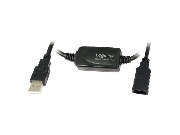 LogiLink 10m USB - USB 2.0 M/F, 10 m, USB A, USB A, USB 2.0, Hankjønn/hunkjønn, Sort