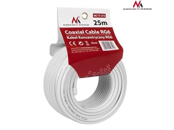 Maclean MCTV-574, 25 m, RG-6/U, Valkoinen