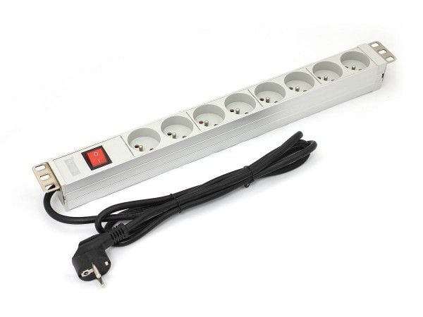 DIGITUS Professional A-19-STRIP-2-IMP - Strømfordelerenhet (kan monteres i rack) - AC 250 V - inngang: strøm - utgangskontakter: 8 - 1U - 19"
