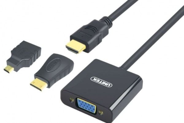 UNITEK Y-6355, VGA (D-Sub), HDMI-tyyppi A (vakio), Uros, Naaras, Musta, HDMI naaras - micro HDMI koiras, HDMI naaras - mini HDMI koiras