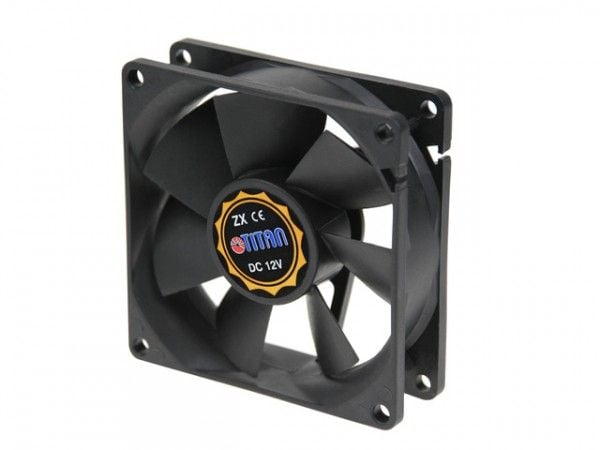 Titanfläkt, 80 x 80 x 25 mm, med tachosignal, flytande glidlager 12 V DC, 42,5 m?/h, 2500 rpm, <28 dB(A) (TFD-8025M12Z)
