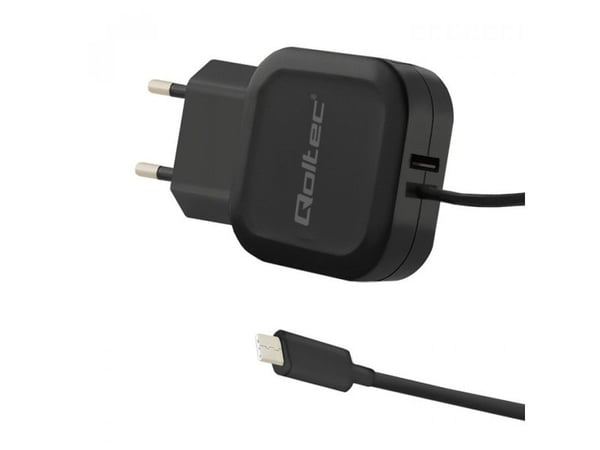 Qoltec - Strømadapter - 17 watt - 3.4 A - 2 utgangskontakter (USB, USB-C) - svart
