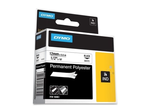 DYMO Rhino - Polyester - svart på vitt - Rulle (1,2 cm x 5,5 m) 1 kassett(er) permanent tejp - för Rhino 4200, 6000, 6000 Hard Case Kit