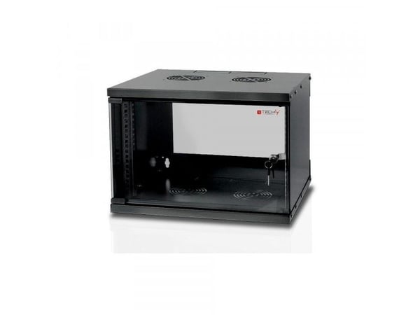 Techly I-CASE EL-1006B45, Veggmonterbar hylle, 6U, 50 kg, Nøkkellås, 14,2 kg, Sort
