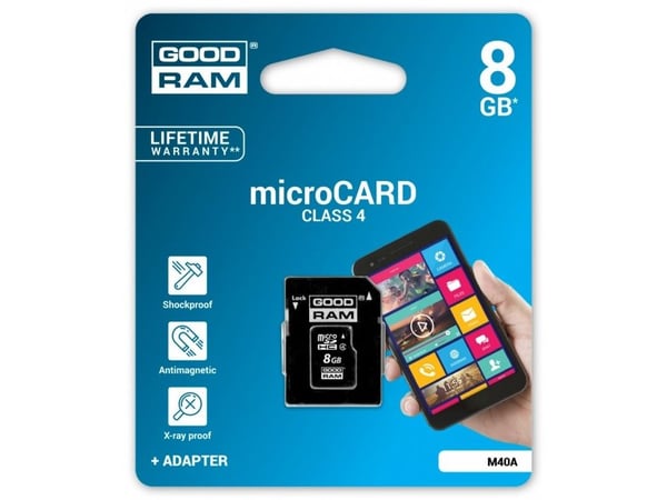 Goodram M40A, 8 GB, MicroSDHC, Klasse 4, UHS-I, 15 MB/s, 4 MB/s