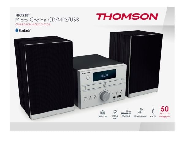 Thomson MIC122BT, Hemmaljud mikrosystem, Svart, Silver, Front, 50 W, FM, Automatisk scanning